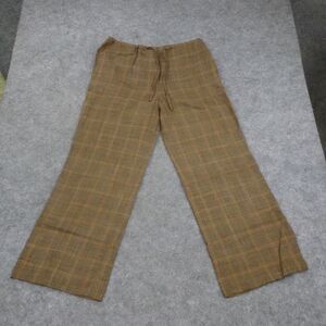Anne Klein Casual Pants Womens 12‎ Wool Linen Drawstring Brown Plaid